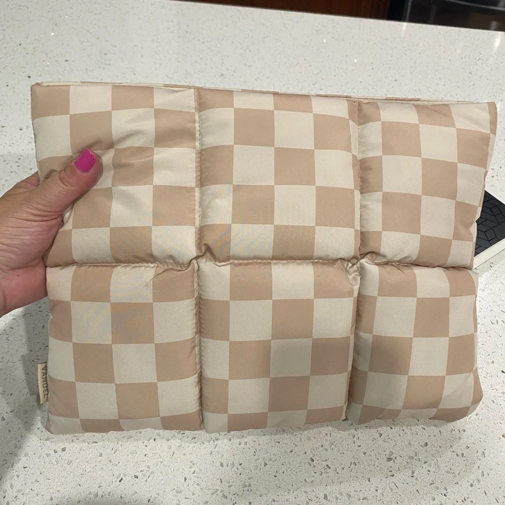 Vandel Beige Checkered Puffer Laptop Sleeve